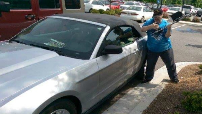 Man die hond uit hete auto redt opgepakt om inslaan ruit