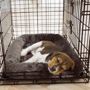 Slapende puppy in een bench